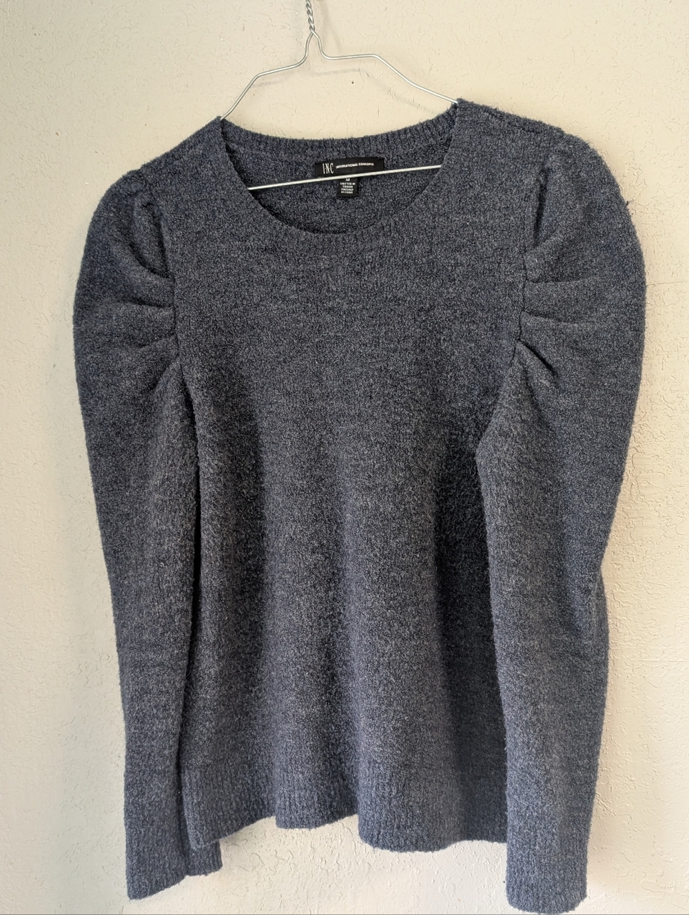 Puff Sleeve Sweater M Blue Wool Minimalist Boho Indie Goblin Cottagecore Basic